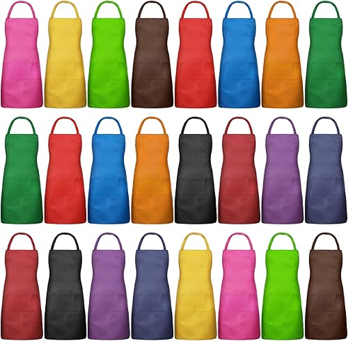 Vista 7 de Tarpop Paquete de 24 delantales con babero unisex, delantal comercial, delantal resistente para cocina, barbacoa, manualidades, para mujeres, Negro