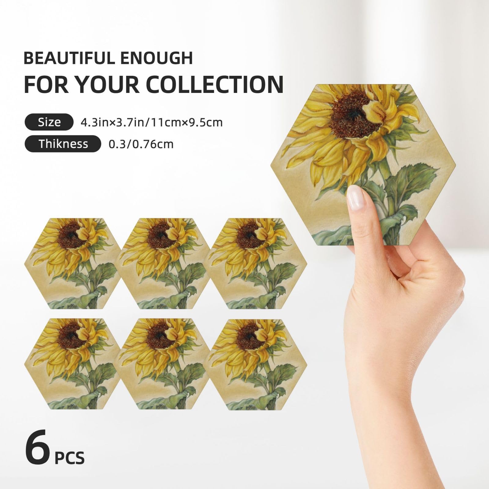 Set di 6 sottobicchieri decorativi in ceramica con stampa di girasole