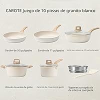Vista 2 de CAROTE Juego de ollas y sartenes antiadherentes, juego de utensilios de cocina de inducción de granito blanco, 10 piezas antiadherentes con sartenes