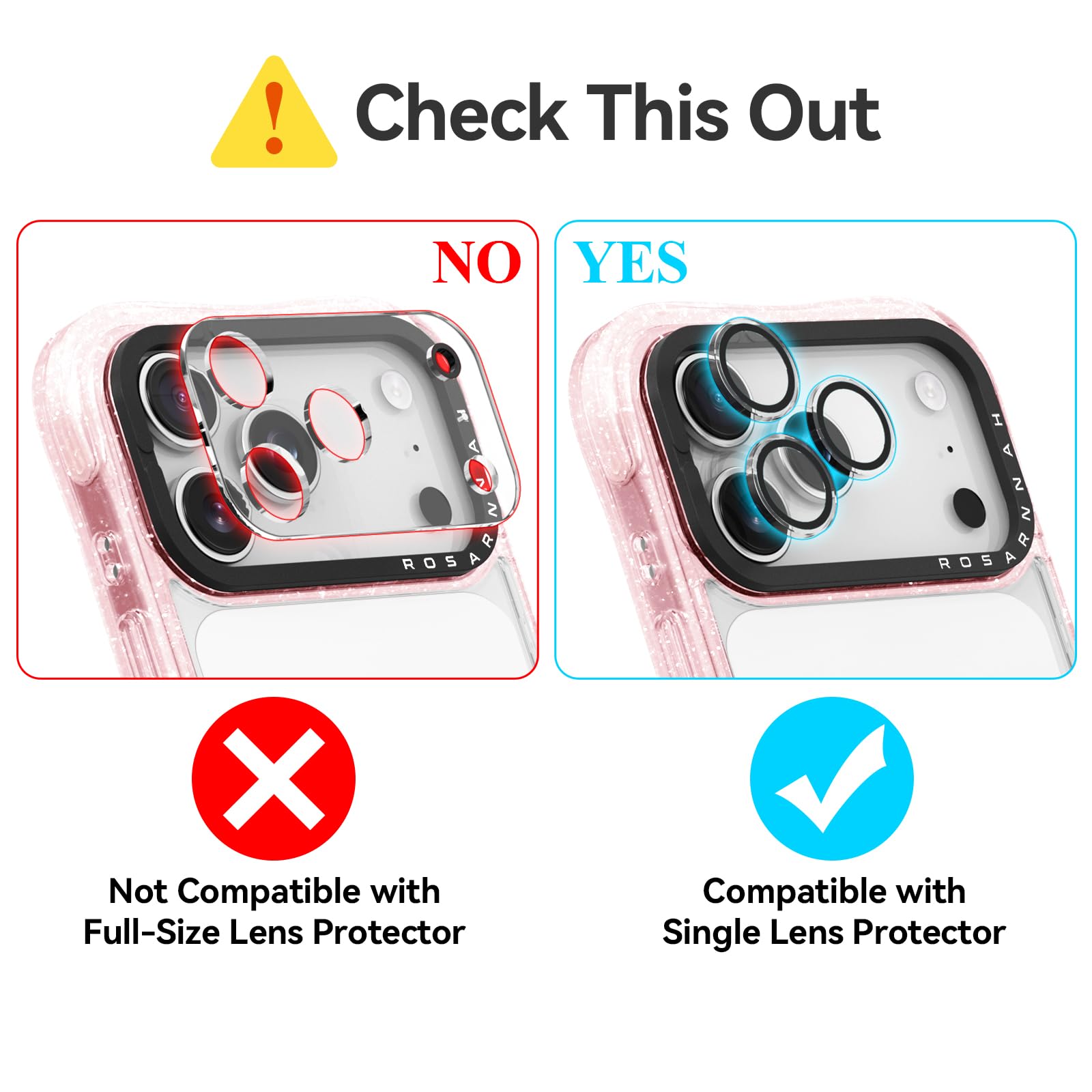 Rosarnnah 17GPR - Bonita funda compatible con iPhone Air, protección contra caídas de grado militar de 20 pies, a prueba de golpes, diseño de esqueleto divertido rosa con purpurina para iPhone Air
