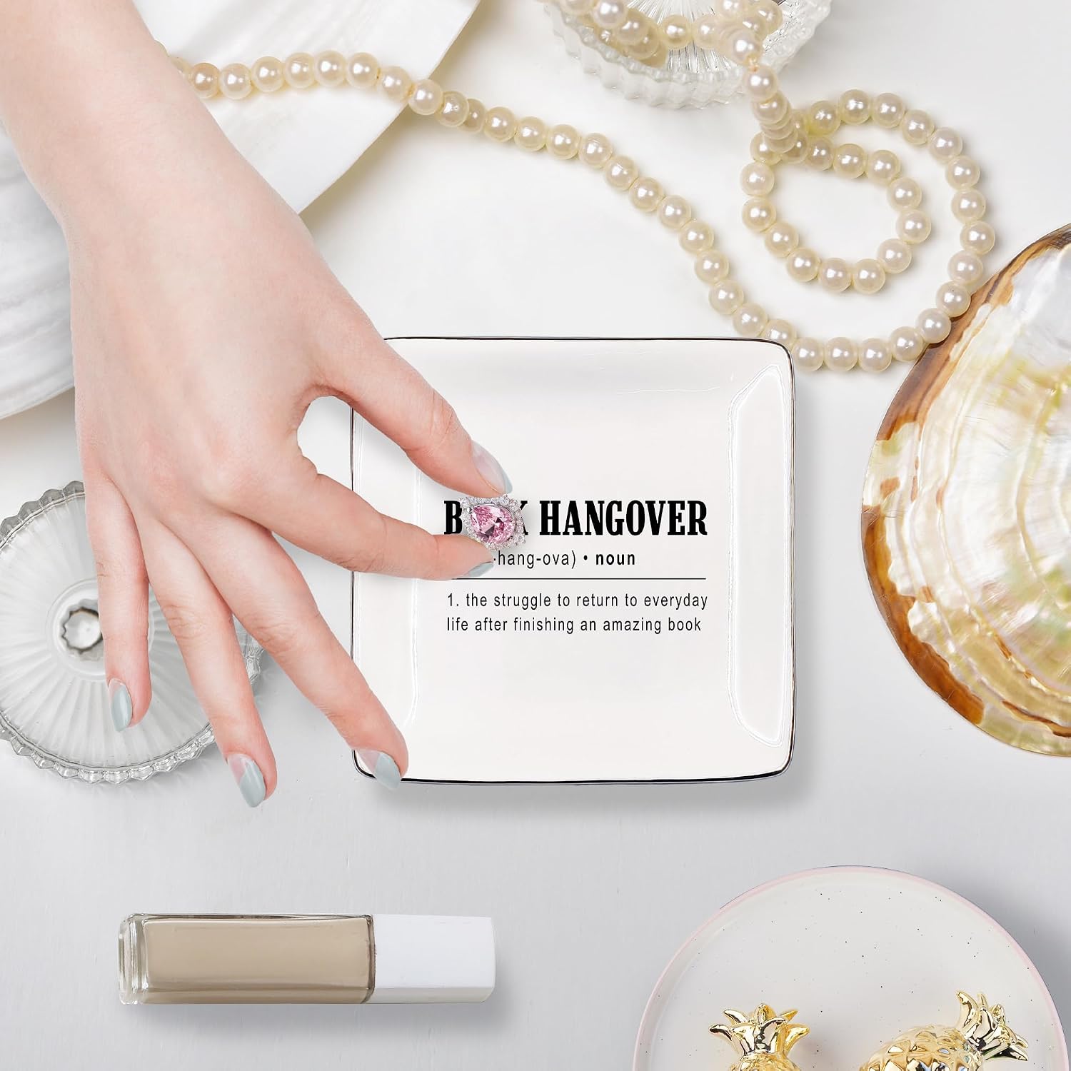 Book Hangover Definition Jewelry Dish, Gift for Book Lover, Reader Ceramic Jewelry Tray for Rings & Earring, Ring Dish for Book Lover Back to School Gifts, Earring Tray Gift for Bookish Accessory image 5