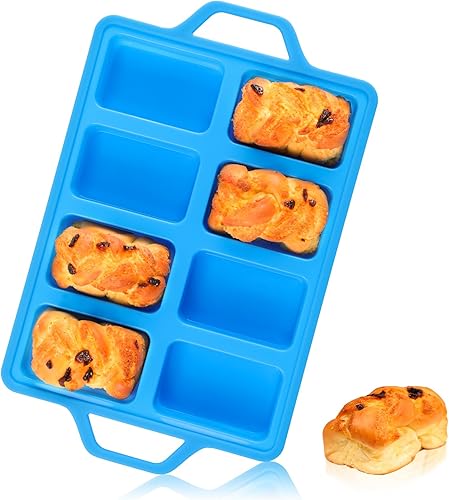 Miniatura 15 de Vinino Sartenes de silicona para pan mini con marco reforzado de metal - 1 paquete, sartén de pan de silicona antiadherente para hornear de 8