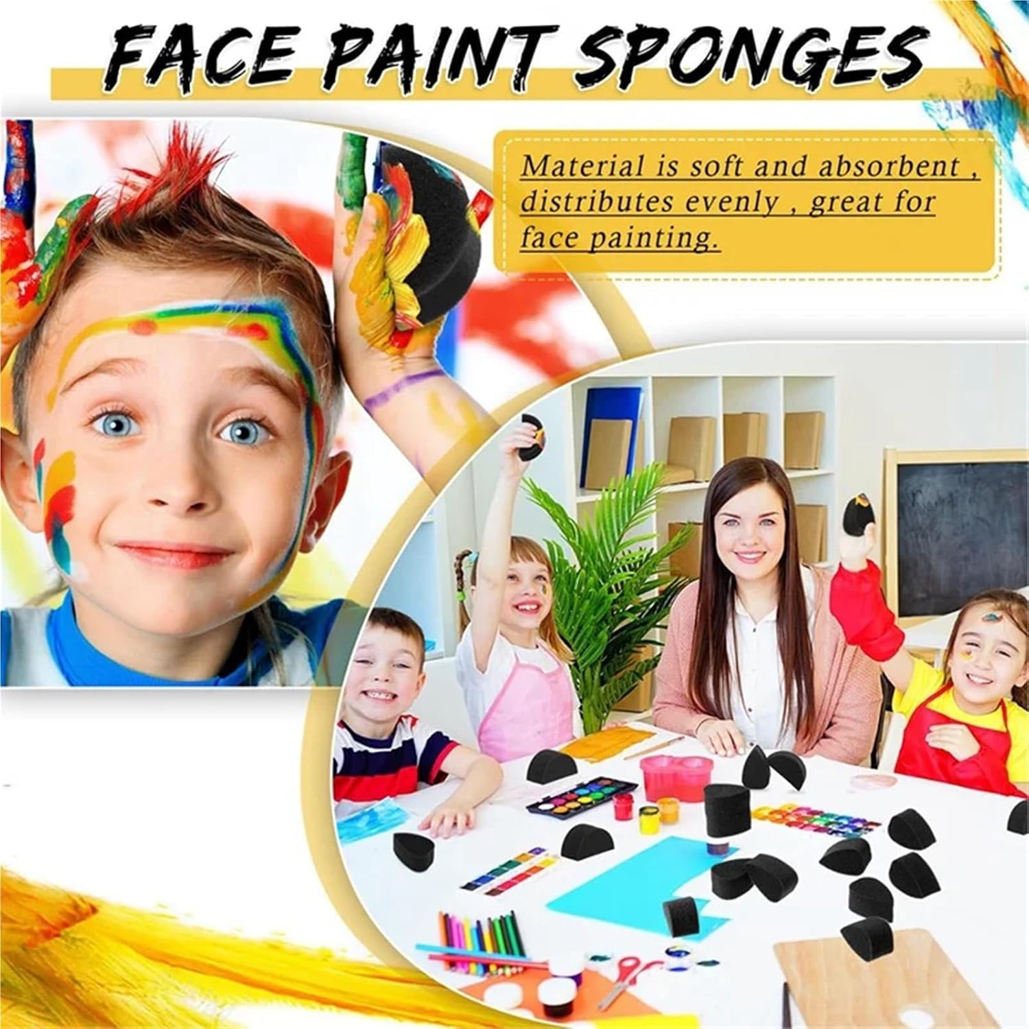 Sponge Brushes for Painting 200pcs Face Paint Sponges Painting Black High Density for Art Work and Body for DIY Crafts,Home Decors,Art Projects(Water Drop)