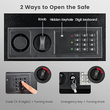 S AFSTAR Wall Safe Box, Electronic Digital Safe Box with Keypad & 2 Emergency Keys, Removable Shelf & LED Lights, Hidden Wall Mounted Safe for Cash Jewelry Document, Flat Safe Box for Home Office