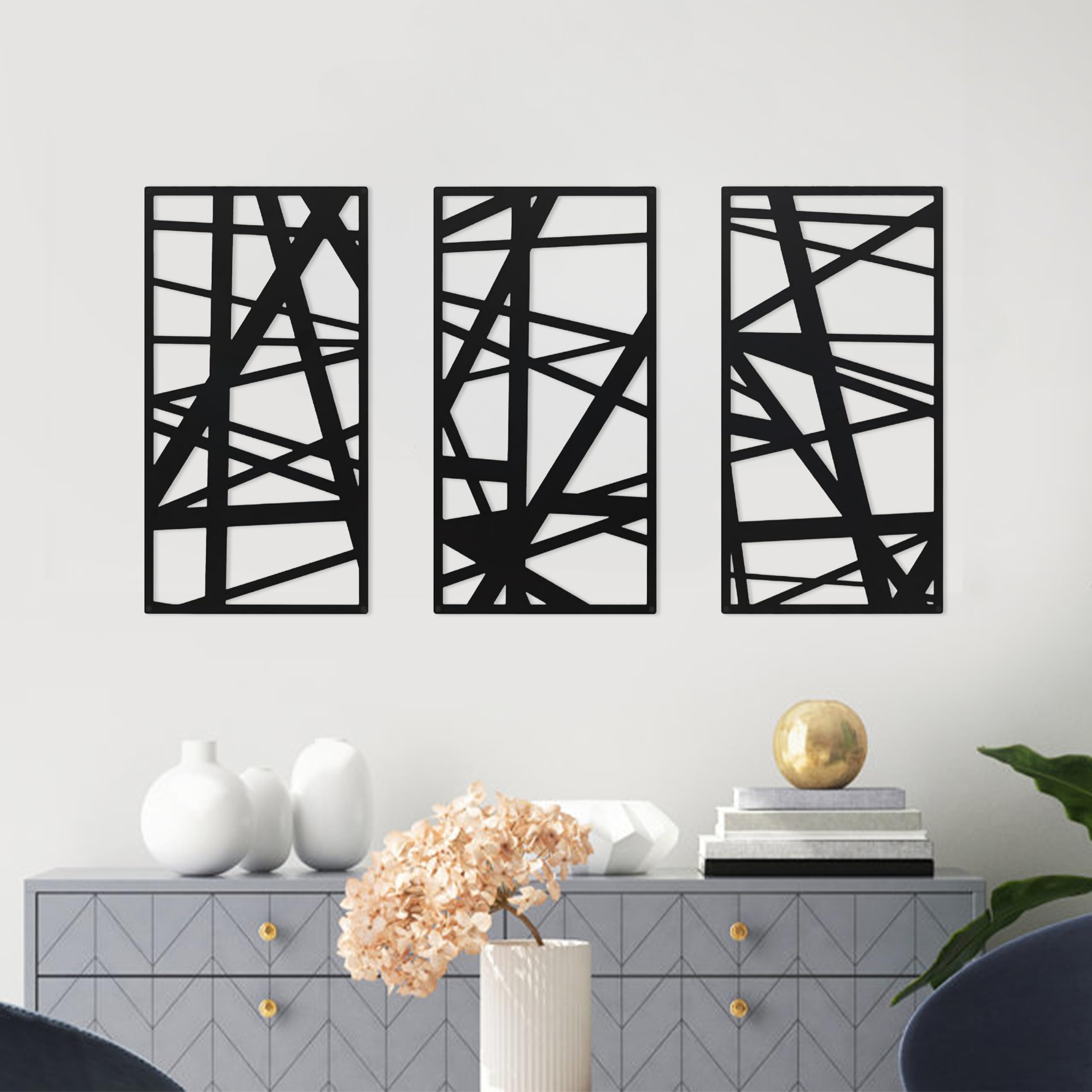 Black Metal Wall Art,Modern Hollow Out Design Metal Wall Decoration,Metal 3D Texture Wall Sculpture,Suitable for Home Living Rooms, Offices, Restaurants(Black,16.5 * 8.6 * 0.2in)