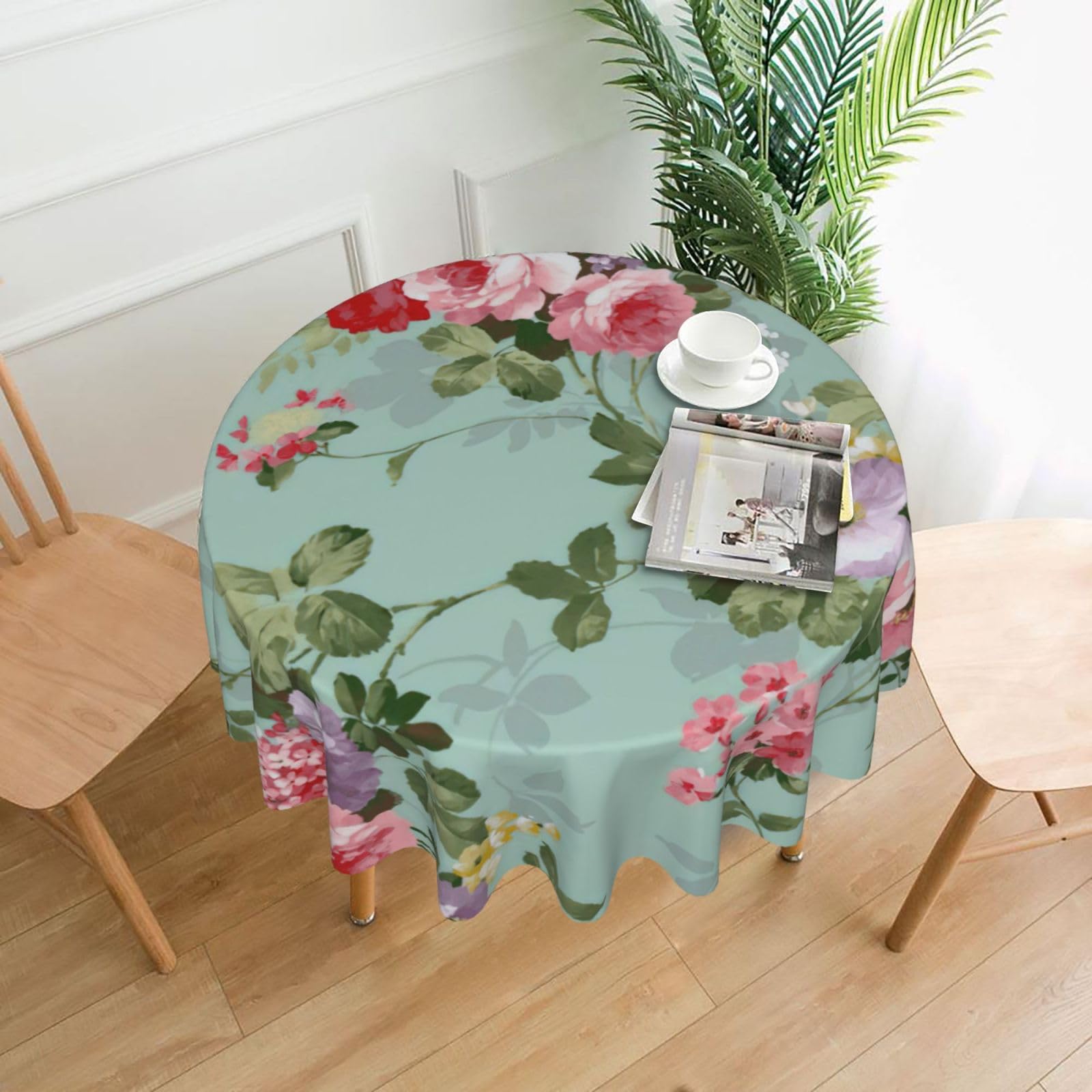 OXbnmm Peony Print Soft Round Tablecloth 60in Polyester Washable Cover Cozy Gift for Mom Housewarming