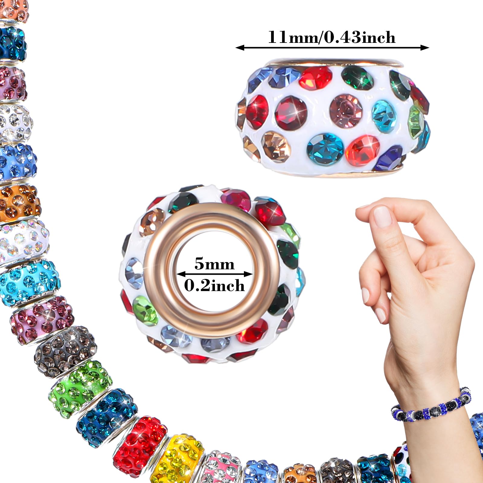 Gjinxi Sprkly 100 Perline Europee con Foro Grande 11 mm Perline in Ceramica con Strass per la Creazione di Penne Gioielli Fai da Te Braccialetti Multicolore