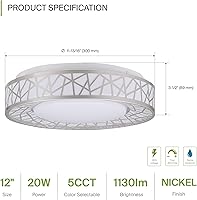 Vista 2 de ASD Lámpara de Techo LED Empotrada de 12 Pulgadas para Dormitorio, 20W 1130LM 5CCT 2700K-5000K, Luces Regulables Triac, Comedor, Sala de Estar