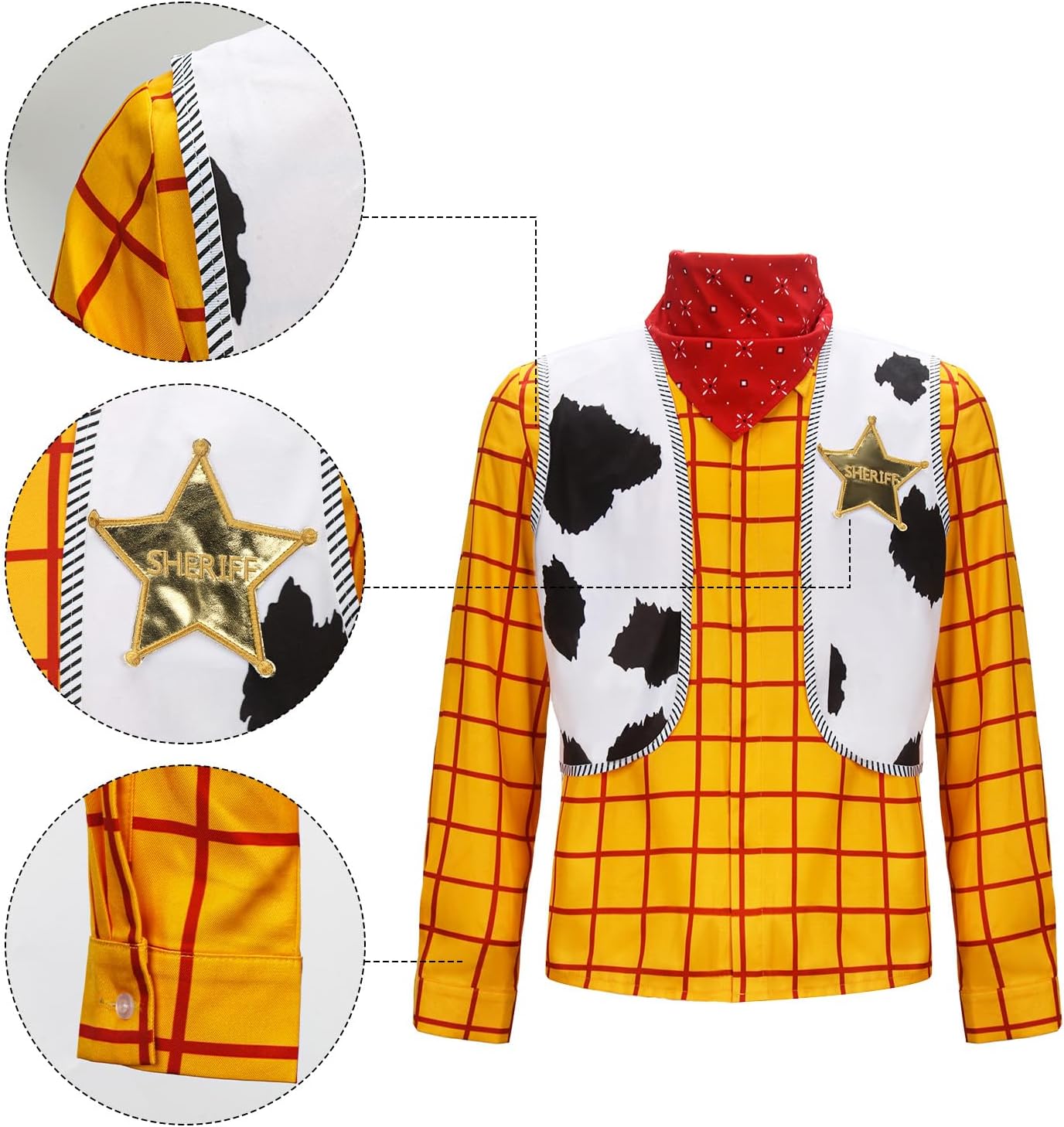PARTYEVER Cowboy Costume Men's Lapel Tartan Shirt Cowboys Hat Vest Scarf With Sheriff Badge Halloween Outfits