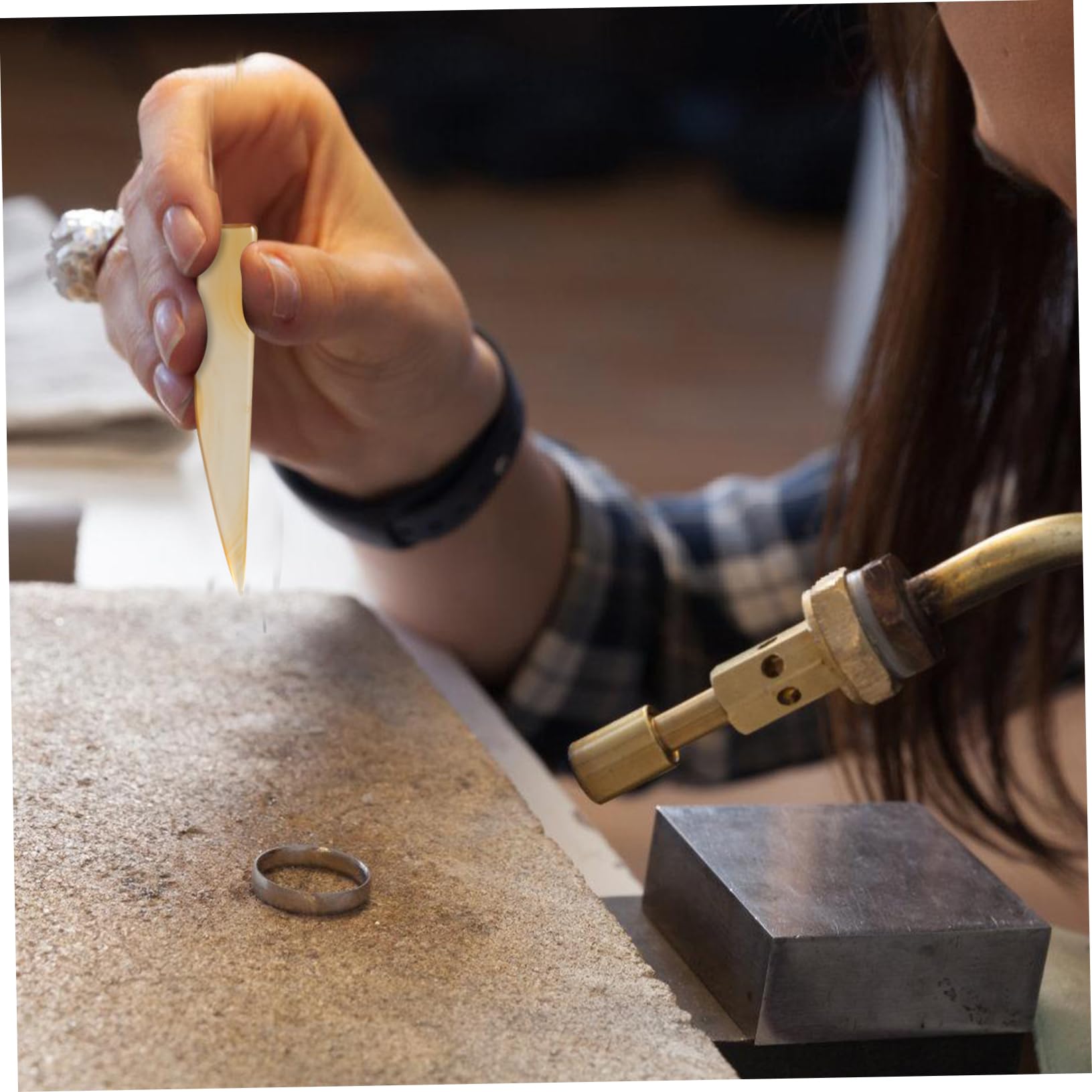 PLAFOPE Set de 5 Bruñidores de Piedra Natural para Joyería de Oro y Plata, Herramienta Segura para Pulir, Adecuado para Uso Personal y Taller de Joyas