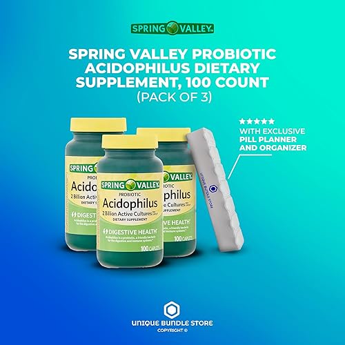 Miniatura 2 de Spring Valley, Probiótico Acidophilus, suplemento dietético de 100 cápsulas + organizador de píldoras de 7 días incluido (paquete de 3)