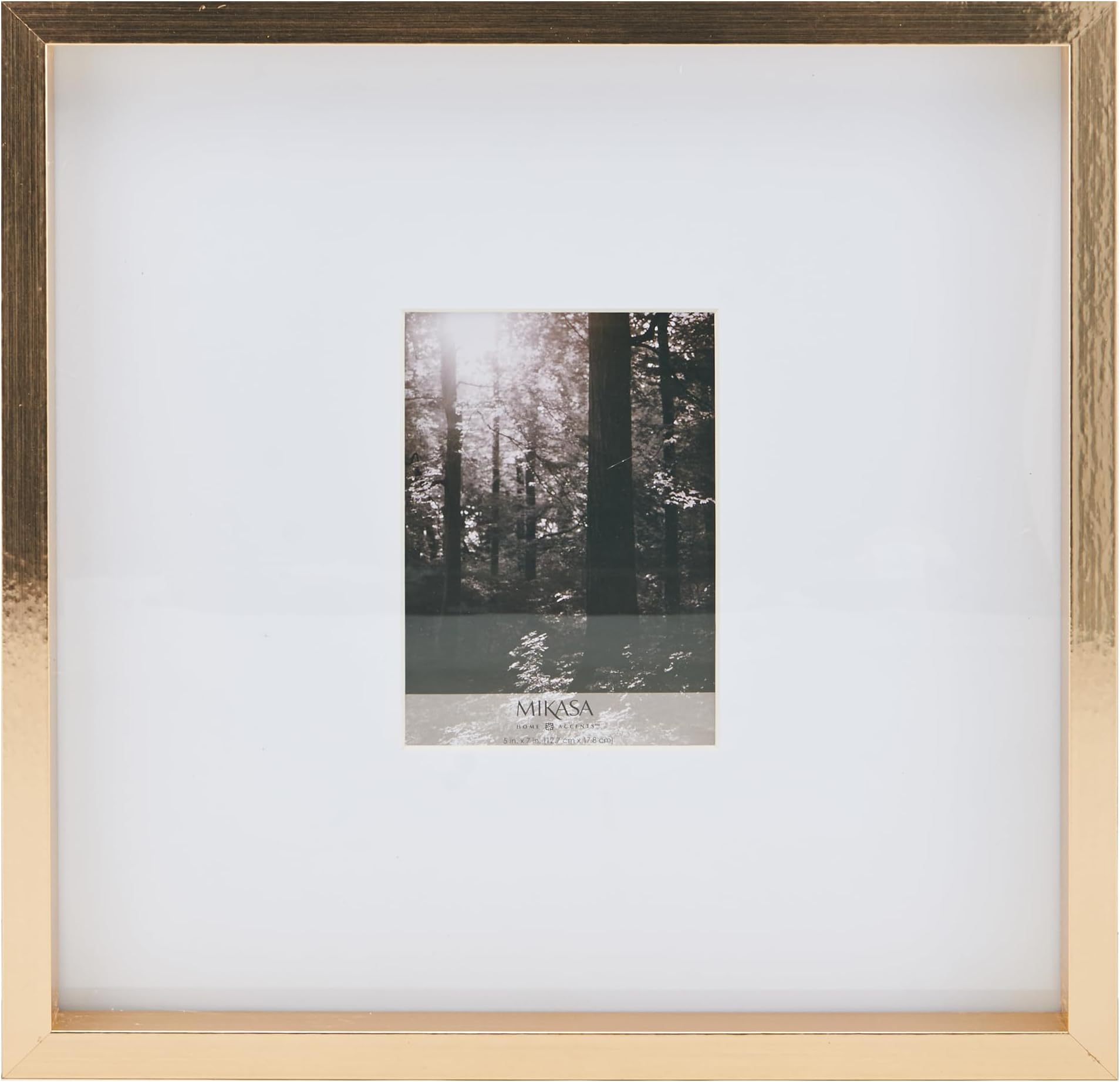 Mikasa 16x16 Inch Gallery Frame for 15x15 Inch Photo with 2 mm Beveled Mat, Gold Picture Frame for Vertical or Horizontal Display, Modern Wall Decor