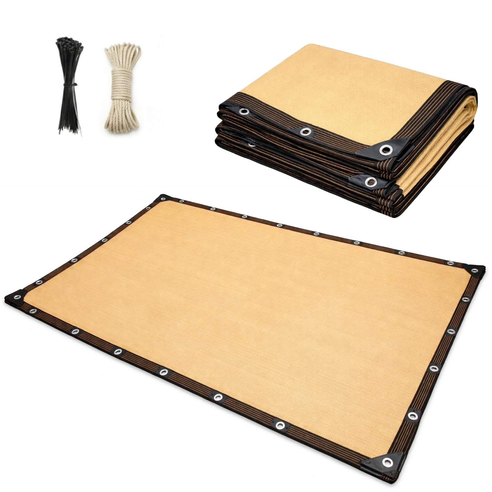 Malla Sombreo Beige 90% Protección UV, Toldo Vela Rectangular con Ojales Cada 50cm, Toldos Exterior Terraza, Tela Sombra Transpirable para Pérgola Jardín Valla Invernadero(3.5x4.5m)