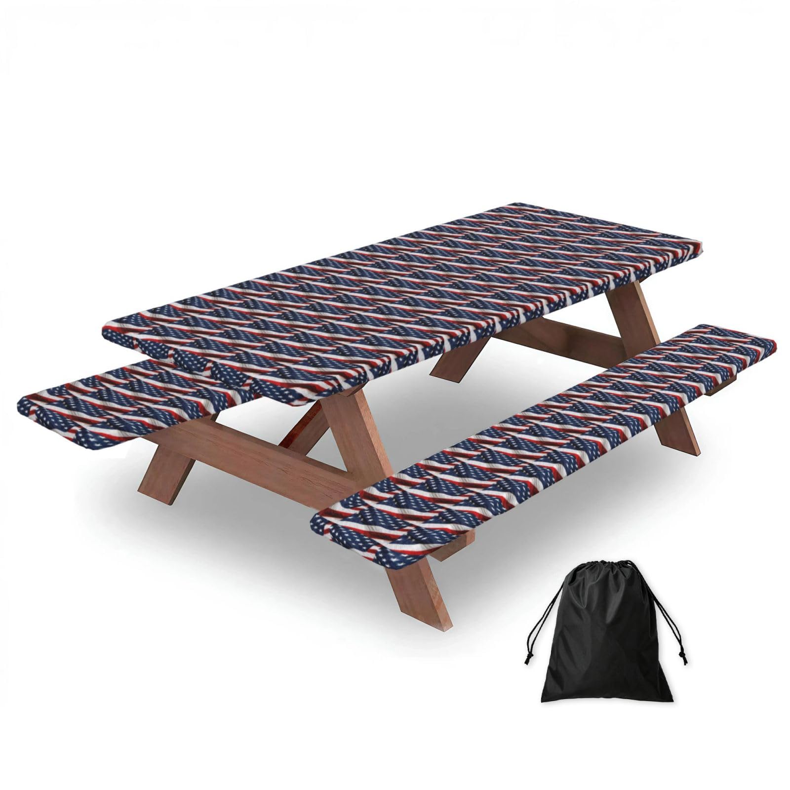 AYYQWE American Flag Print Picnic Table Bench Cover Outdoor Garden Party Decor Daily Accessory Gift