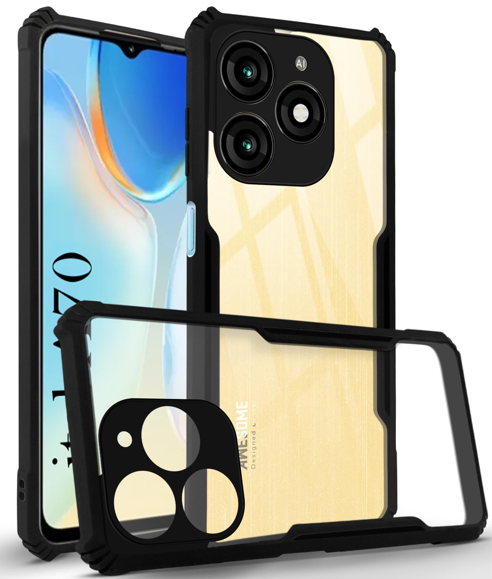 Jkobi Back Cover Case for Itel A70 (Shockproof with Polycarbonate Clear Panel | Professional Black) (B0D6KJGPKP) Amazon Price History, Amazon Price Tracker