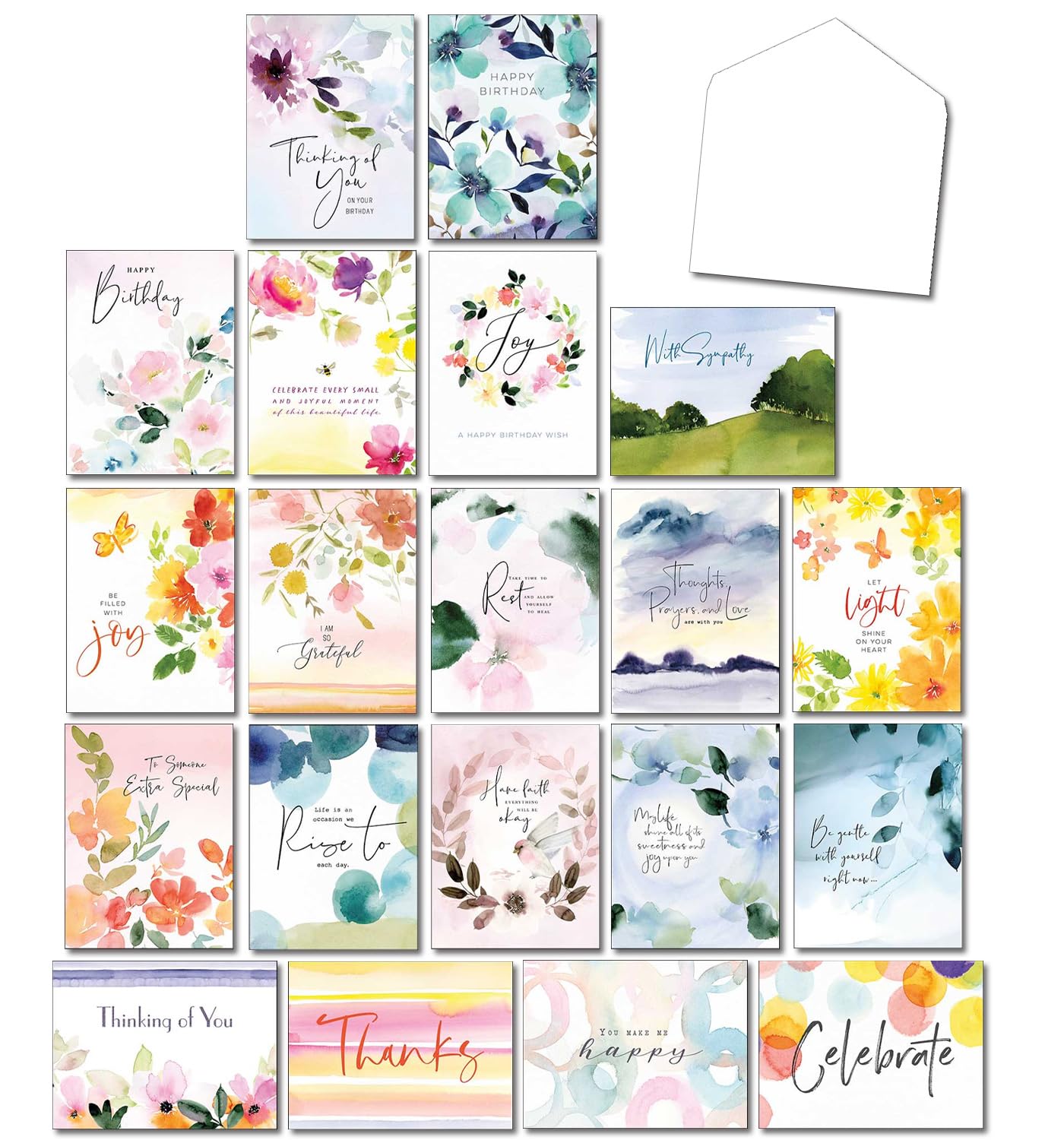 Leanin' Tree, Blushing Garden, Greeting Cards Assortment Box, Watercolor Cards with Envelopes, All Occasion Cards, (20 Assorted Card, 22 Envelopes)