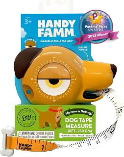 Handy Famm 8ft Interactive Dog Tape Measure for Kids with Level and Angle Finder, Montessori Educational Toys, Animal Shaped Childrens Tool Set with Bone, Pocket Tape Measurer for Kid 3 and Up, Nutmeg