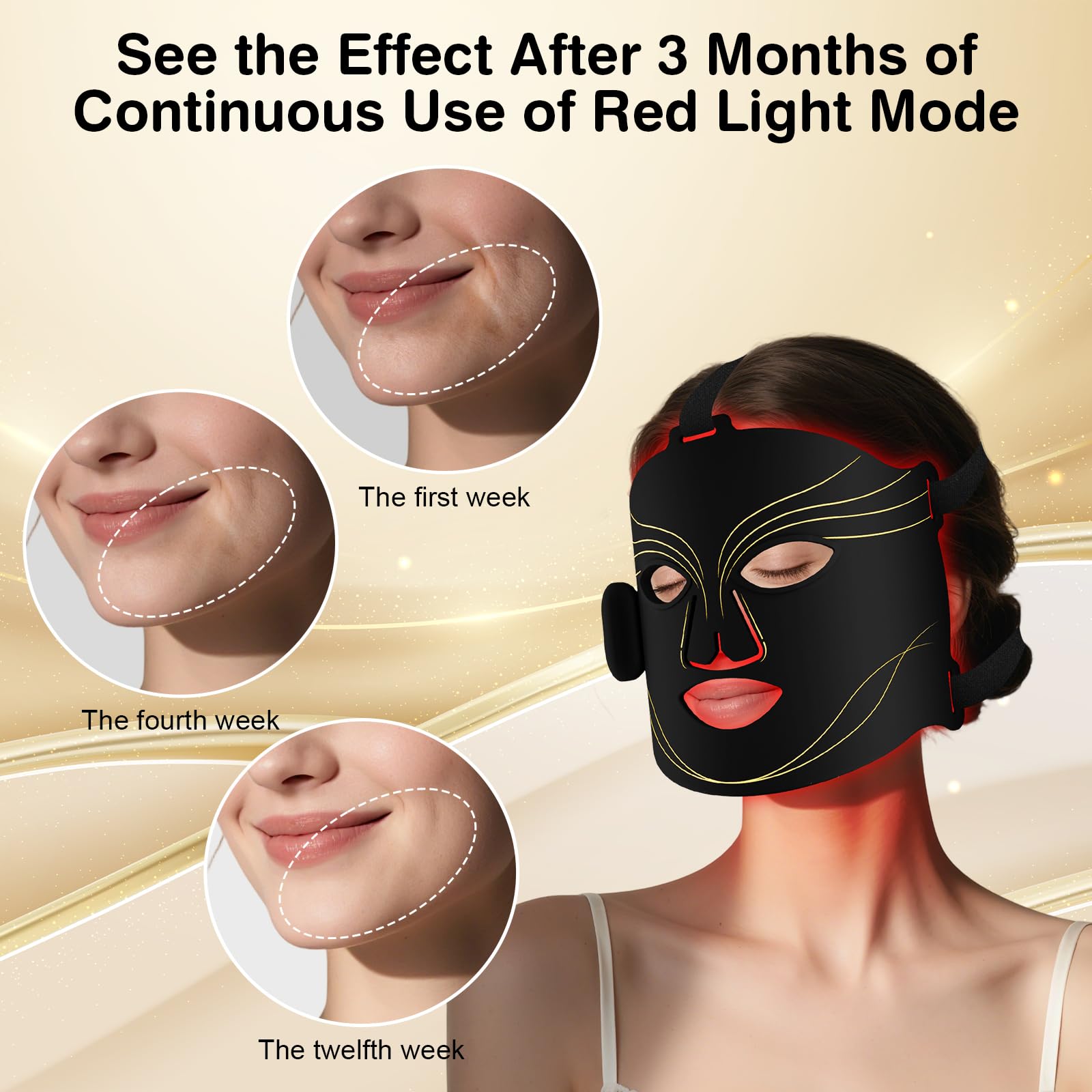 Hottoerak LED Maske Gesicht Kabellos Für Frauen, Rotlicht Maske Gesicht Für Beauty-Routine Zuhause, 660nm 850nm 415nm, 74 LEDs, Silikon Gesichtsmaske LED, 2 Modi, Timer, Augenpad