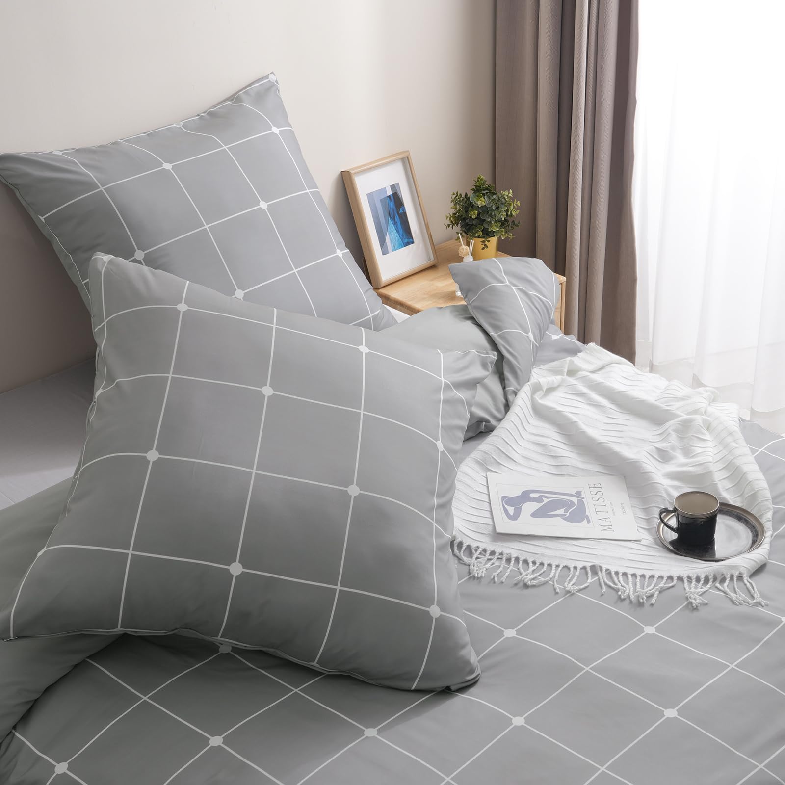 PHF, biancheria da letto 4 pezzi, copripiumino 135 x 200 cm, morbida e non necessita di stiratura, 2 x 135 x 200 cm, con 2 federe 80 x 80 cm, set di biancheria da letto spazzolata con chiusura lampo