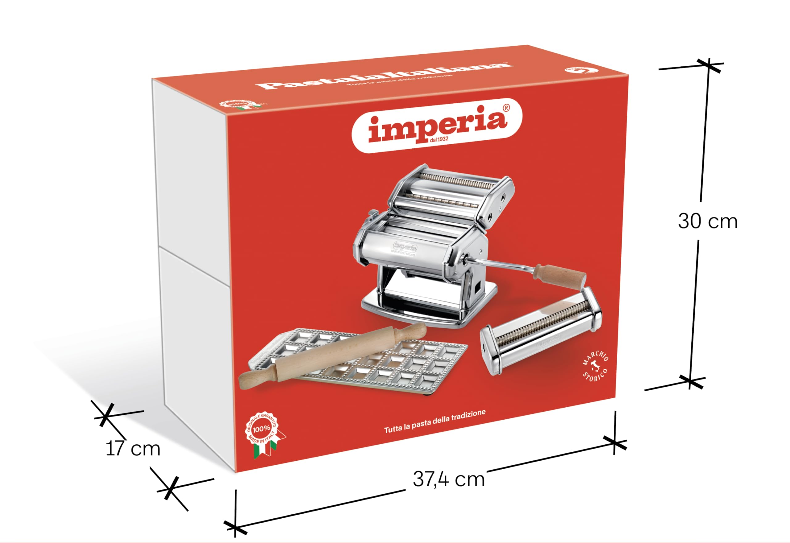 Italienische Pasta (imperia® IPasta Fettuccine und Tagliolini Schnitte 2/6,5 mm+Simplex Spaghetti (Ø2 mm) +imperia® Raviolamp 24 klassische Ravioli)