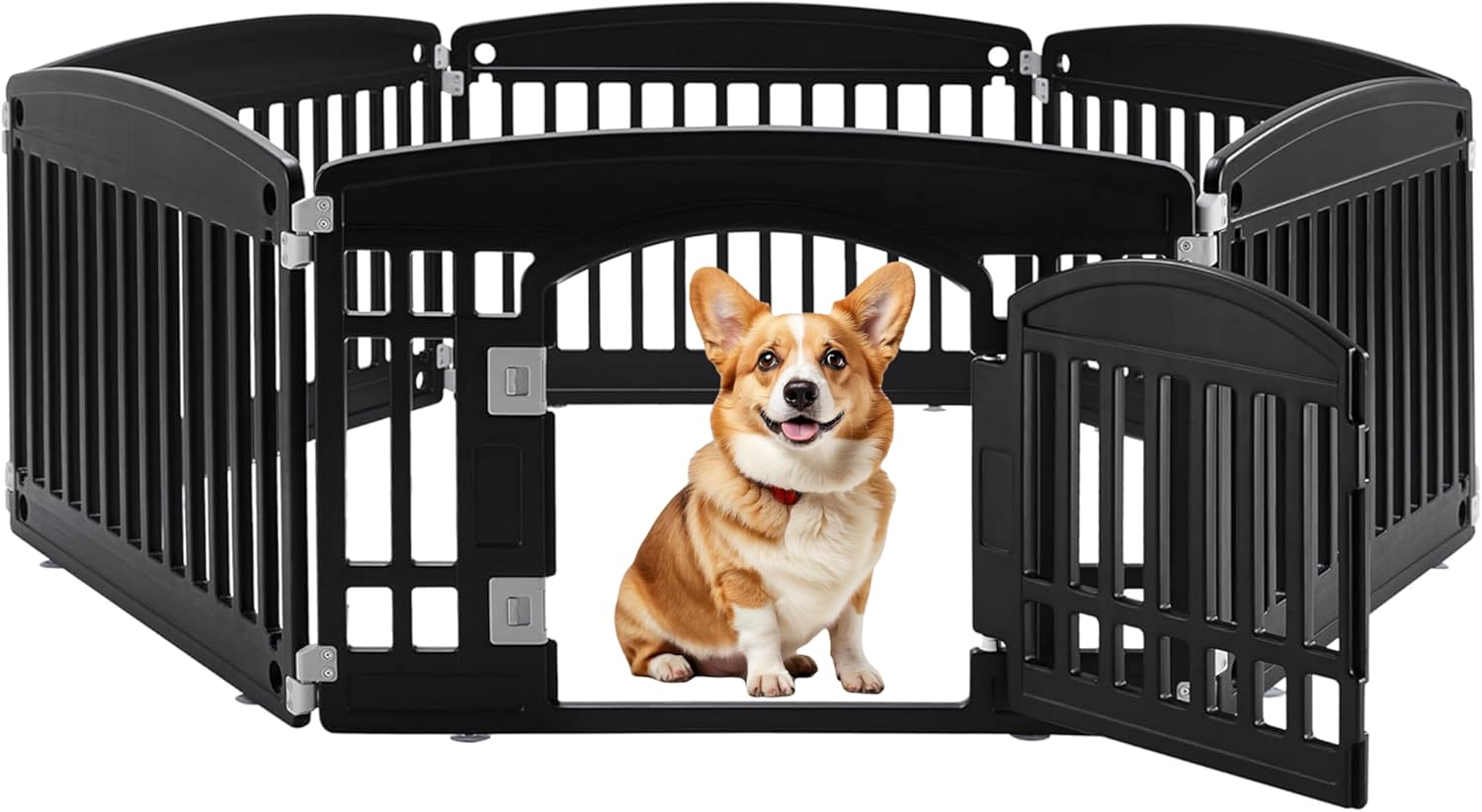 Simple Deluxe Plastic Dog Playpen, 24" Exercise 6-Panel Pet Playpen with Door, Safe and Secure, Folding and Portable Puppy Playpen for Puppies and Small Dogs, Black