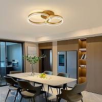 Becailyer Modern LED Mennyezeti Lámpa Távirányítóval, Dimmelhető Arany 2 Körös Plafon 2