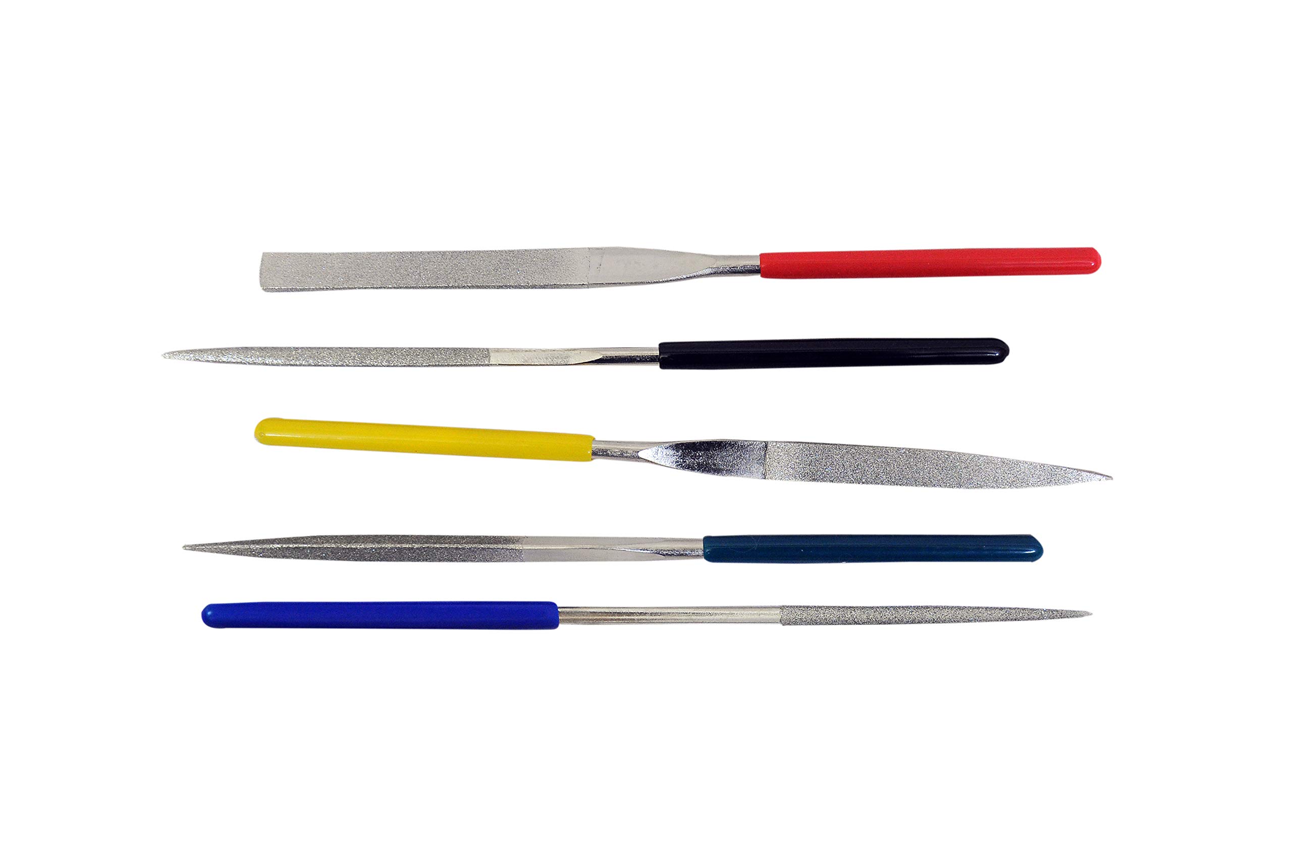 Jon Bhandari Tools 5pcs Diamond Coated Precision Needle File Set (3x140mm) | Flat, Round, Triangular, Half Round & Square Files for Metal, Glass, Ceramic, Jewellery & Craft Work 1