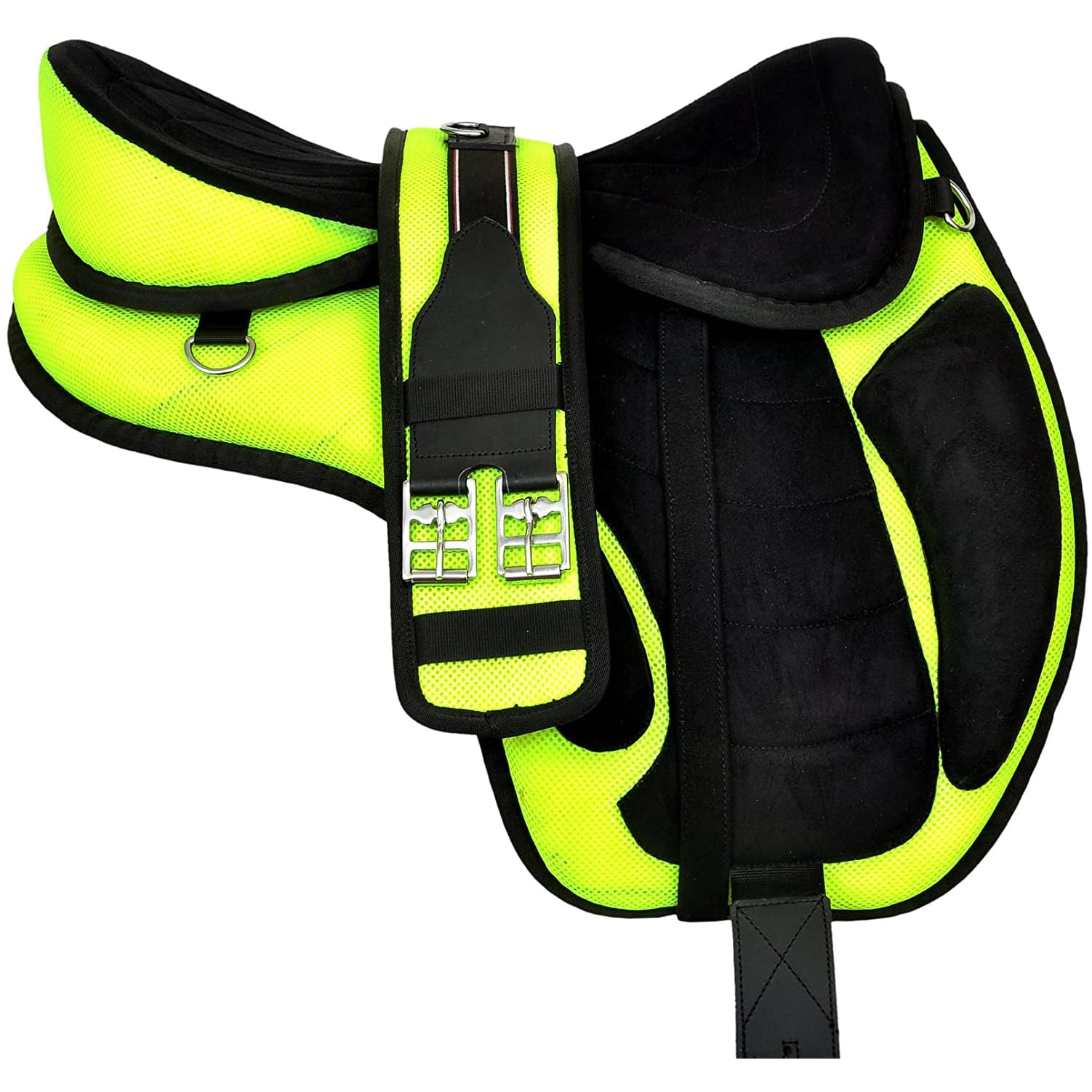 Freemax Selle de cheval anglaise sans arbre synthétique avec sangle assortie et étriers en aluminium