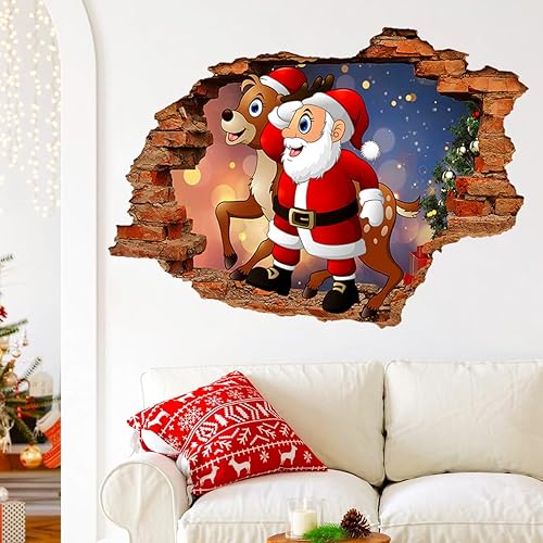 Miniatura 3 de GGBOY Calcomanías de pared de Navidad 3D, calcomanías de pared de Navidad de renos de Papá Noel, removibles, calcomanías de pared de Navidad para