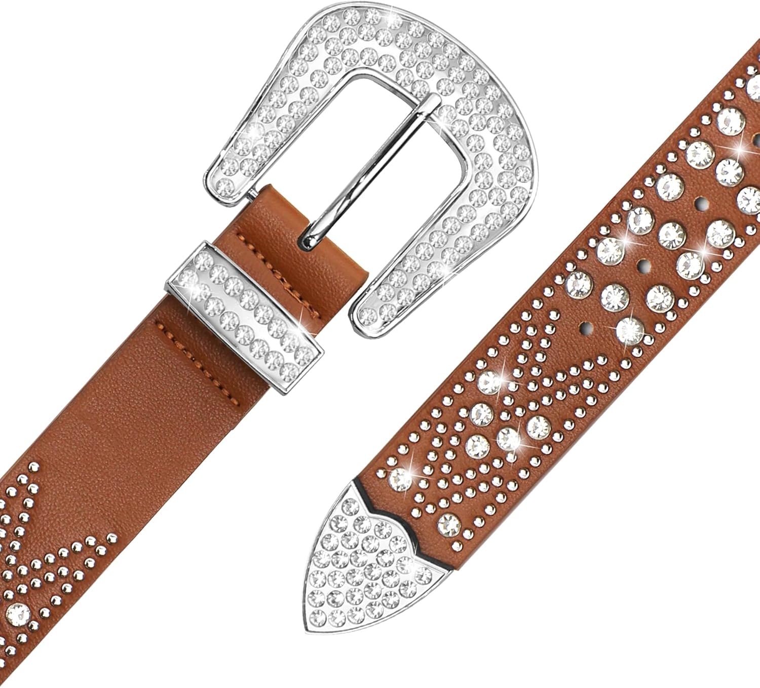 Women Rhinestone Belt, Bling y2k Western Cowgirl Men Cowboy Faux Leather Studded Belts for Jeans Pants - Image 3