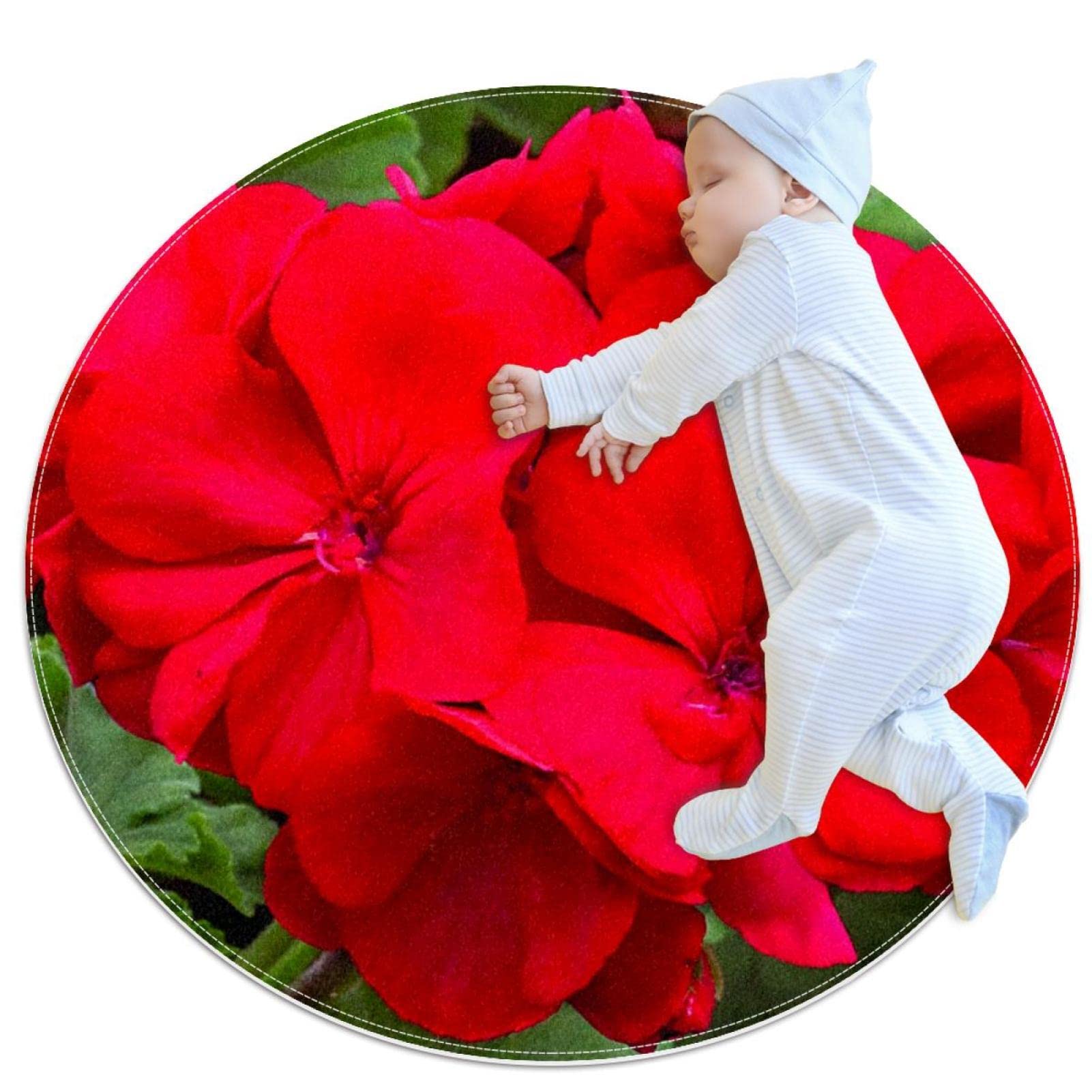 Tapis rond géraniums rouges JDEZ 100cm pour égayer un salon