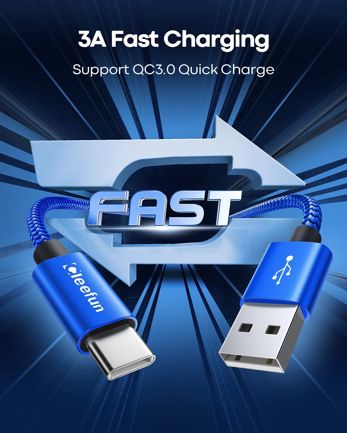 CLEEFUN Cavo USB C [3 M 2Pack], 3A Cavo di Ricarica USB C Nylon Tipo C Cavo di Ricarica Rapida Compatibile con Galaxy S24 S23 S10 S9 S22 S21 S20 fe S8 Plus. A52s A52 A12 A13 A50 A51