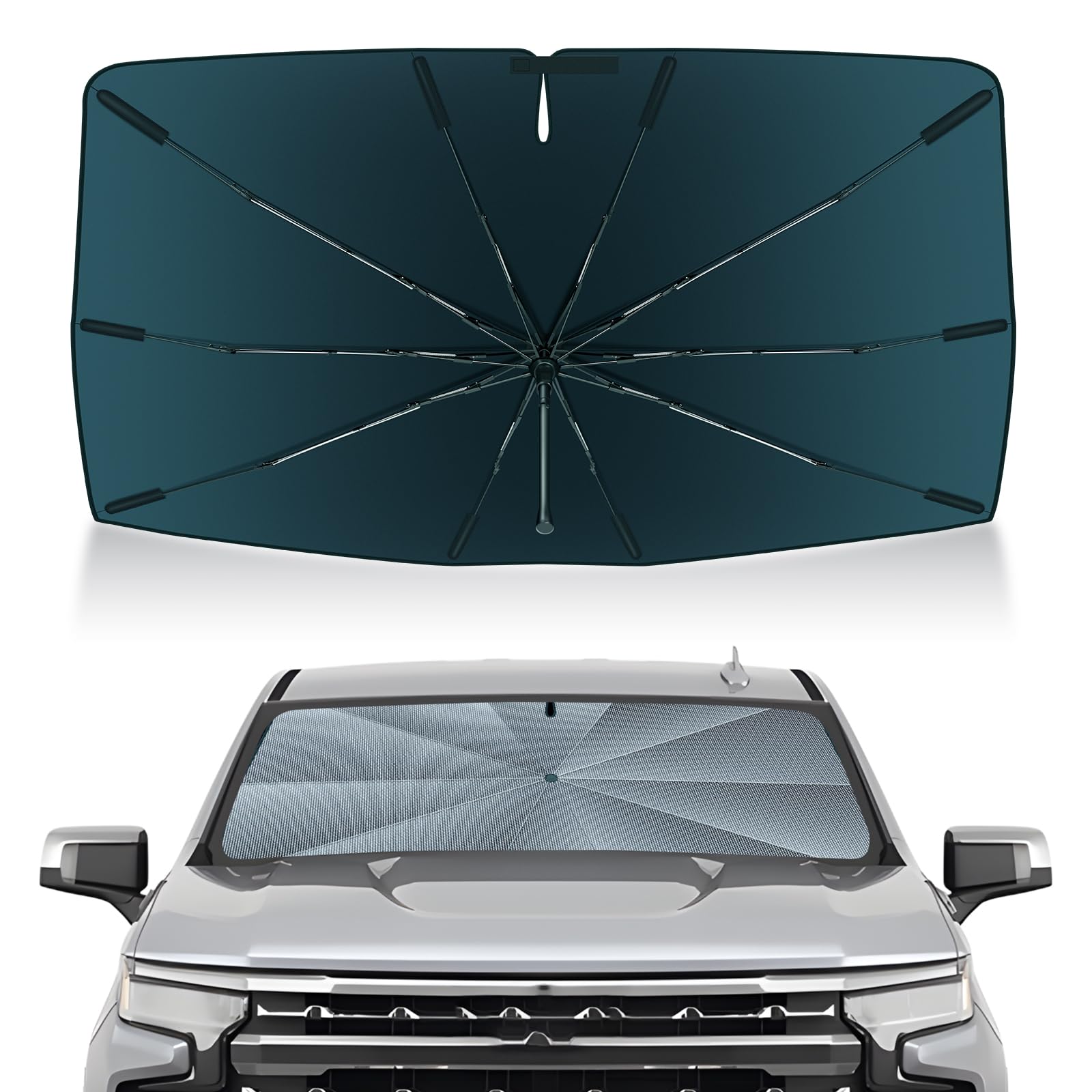 Autorder Windshield Sun Shade Umbrella for 2019-2026 Chevrolet Chevy Silverado/GMC Sierra 1500 2500 3500 Accessories, Upgraded Ice Crystal Material, Umbrella Sunshade for Car Windshield Sun Blocking