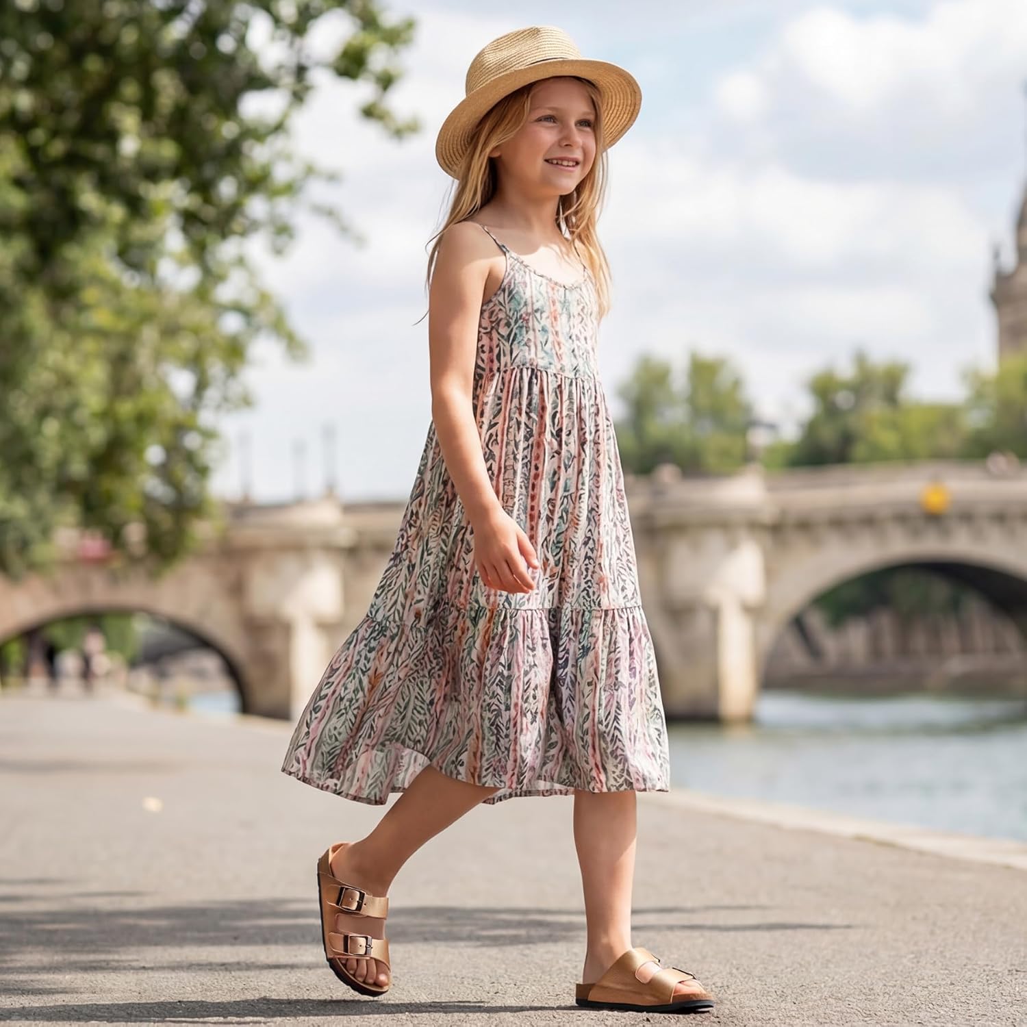 K KomForme Kids Sandals Boys Girls Slide Cork Footbed Slipper with Adjustable Straps for Little Kid/Big Kid - Image 2