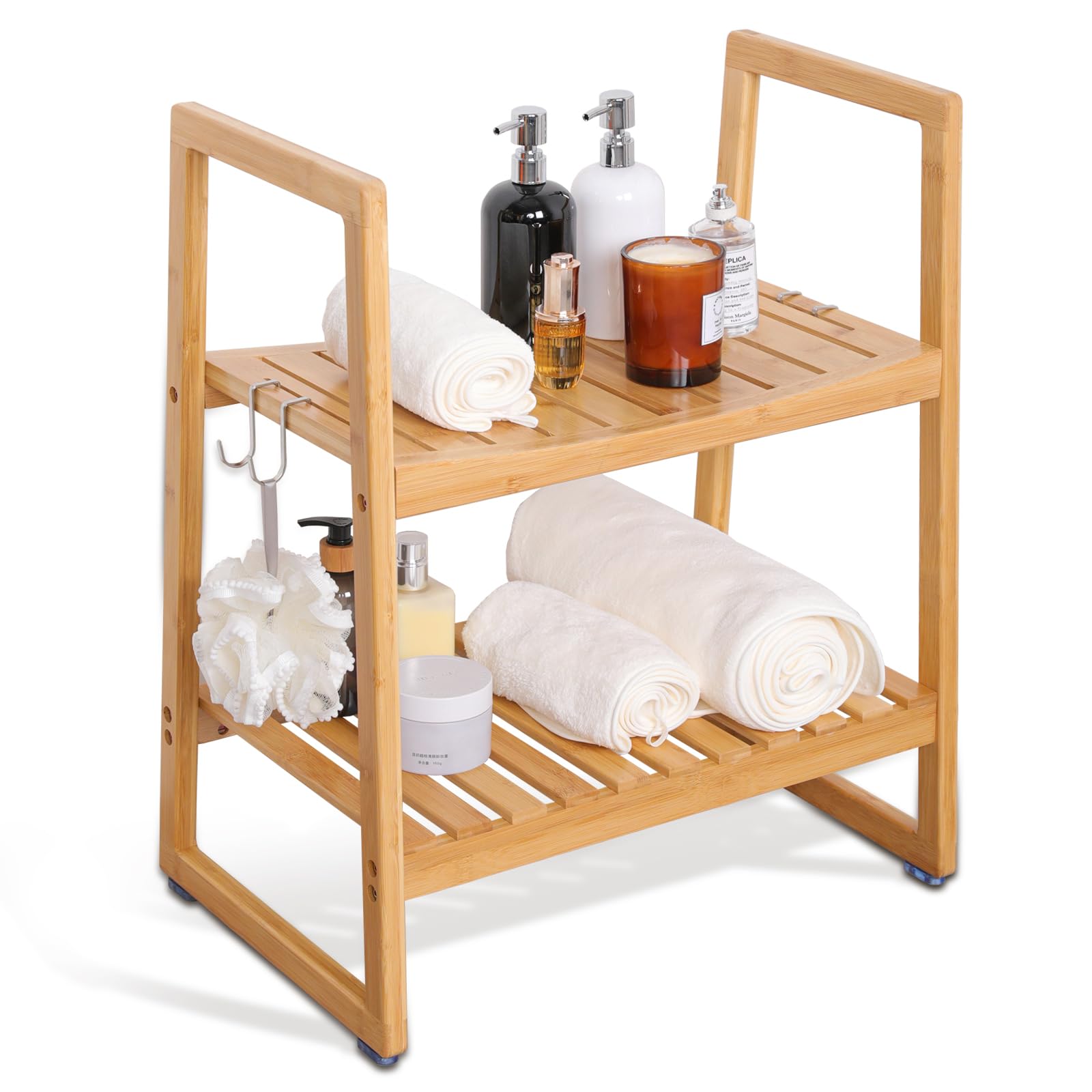 Amazon.com: VVW Bamboo Shower Bench - Shower Seat with Armrest Storage Shelf, Bath Benches for ...
