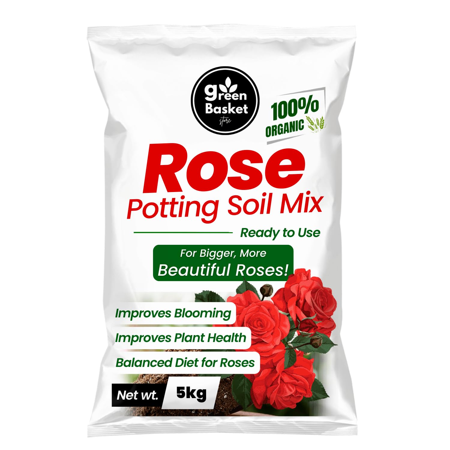GreenBasket Rose Potting Soil Mix, 100 Organic Ready to Use Potting