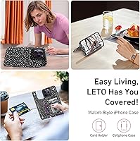 Vista 83 de LETO para iPhone 15 Pro Funda tipo cartera - Tapa tipo folio con patada - Diseños de moda - Tarjetero - Funda protectora para mujeres y niñas - 6.1