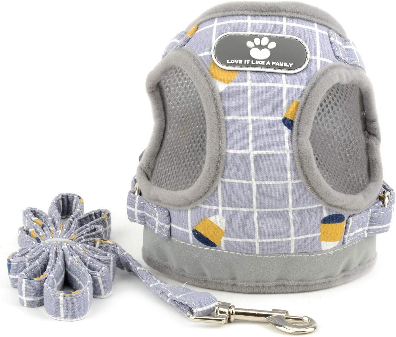 Zunea No Pull Small Dog Harness and Lead Set Adjustable Reflective Step-in Chihuahua Vest Harnesses Mesh Padded Plaid Escape Proof Puppy Jacket for Boy Girl Pet Dogs Cats Gray M - Image 3