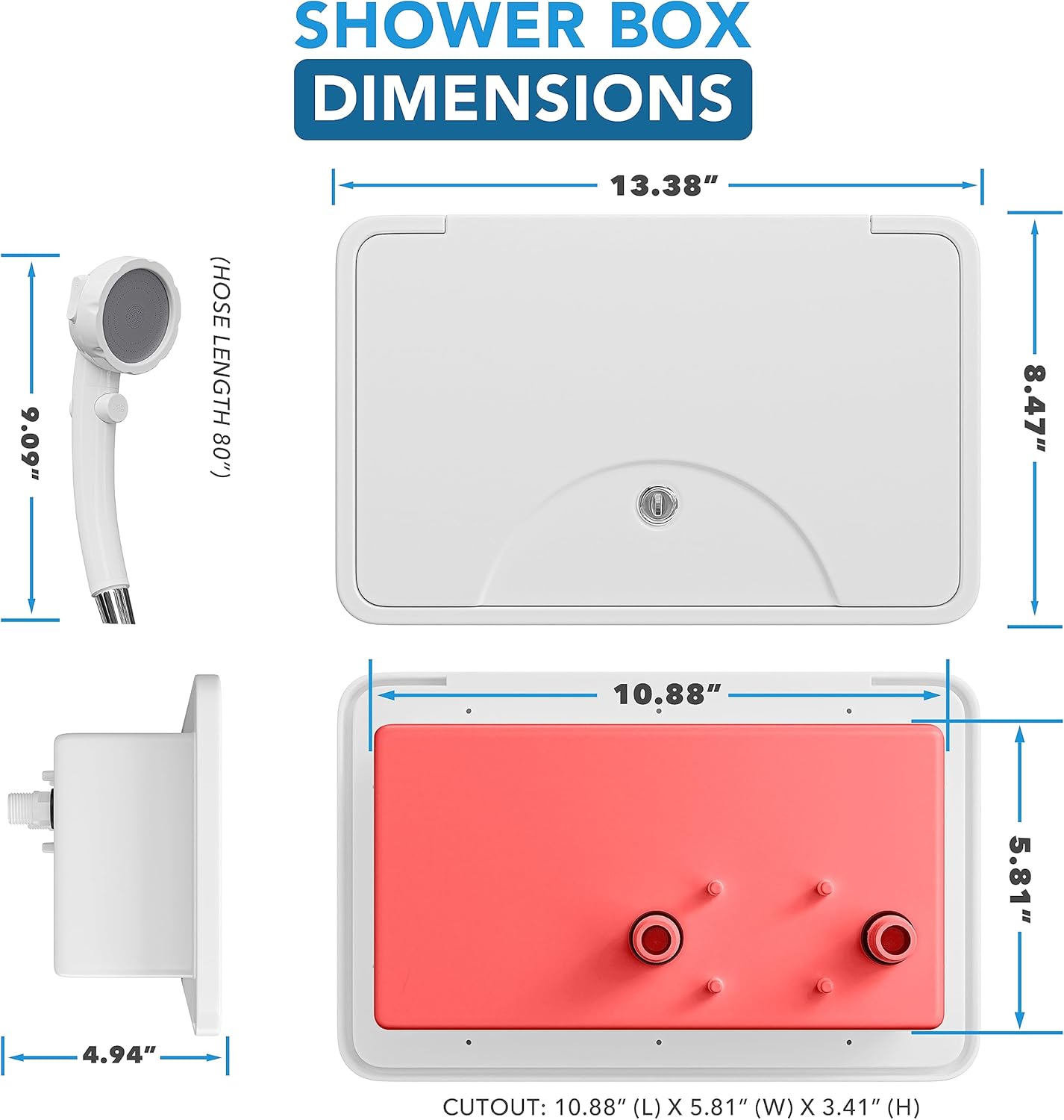 RV Exterior Shower Box Kit Coiled Hose Camper Trailer Cowboy Shower White