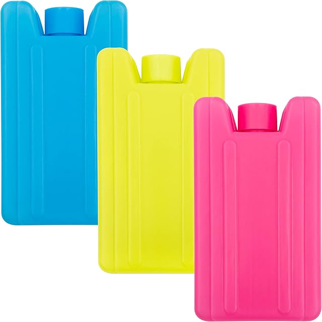 Milestone Camping 25160 Mini Ice Pack Cooler Blocks / Pack of 3 / Pink, Blue, Lime Green Colours / 100ml Capacity / 10.5cm x 5.5cm