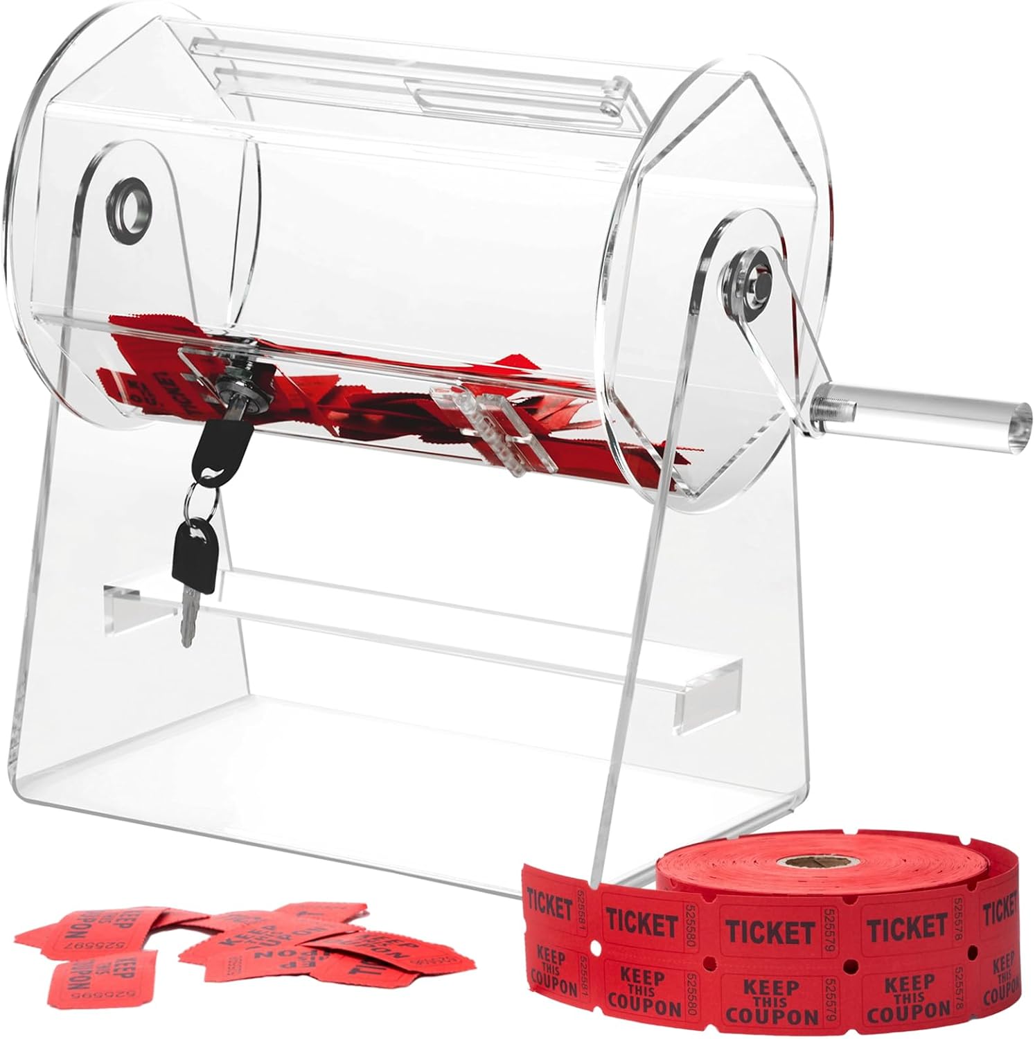 Acrylic Raffle Drum, Clear Raffle Ticket Box with Slot Transparent Raffle Ticket Spinner Cage for Bingo Lottery Games, Raffle Balls Holds 2000 Tickets