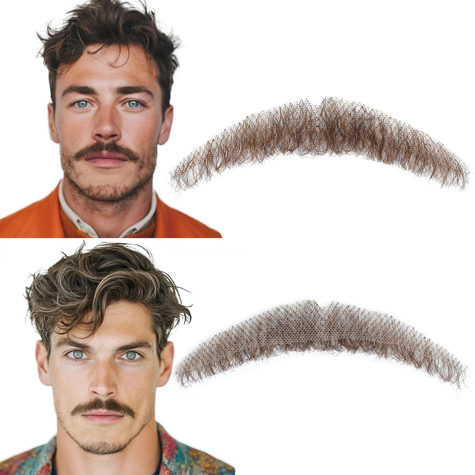 Wdnew Handmade Fake Mustache and Beard Realistic Human Hair Lace Tied Fake Facial Hair for Funny Cosplay and Costumes Party (Brown)