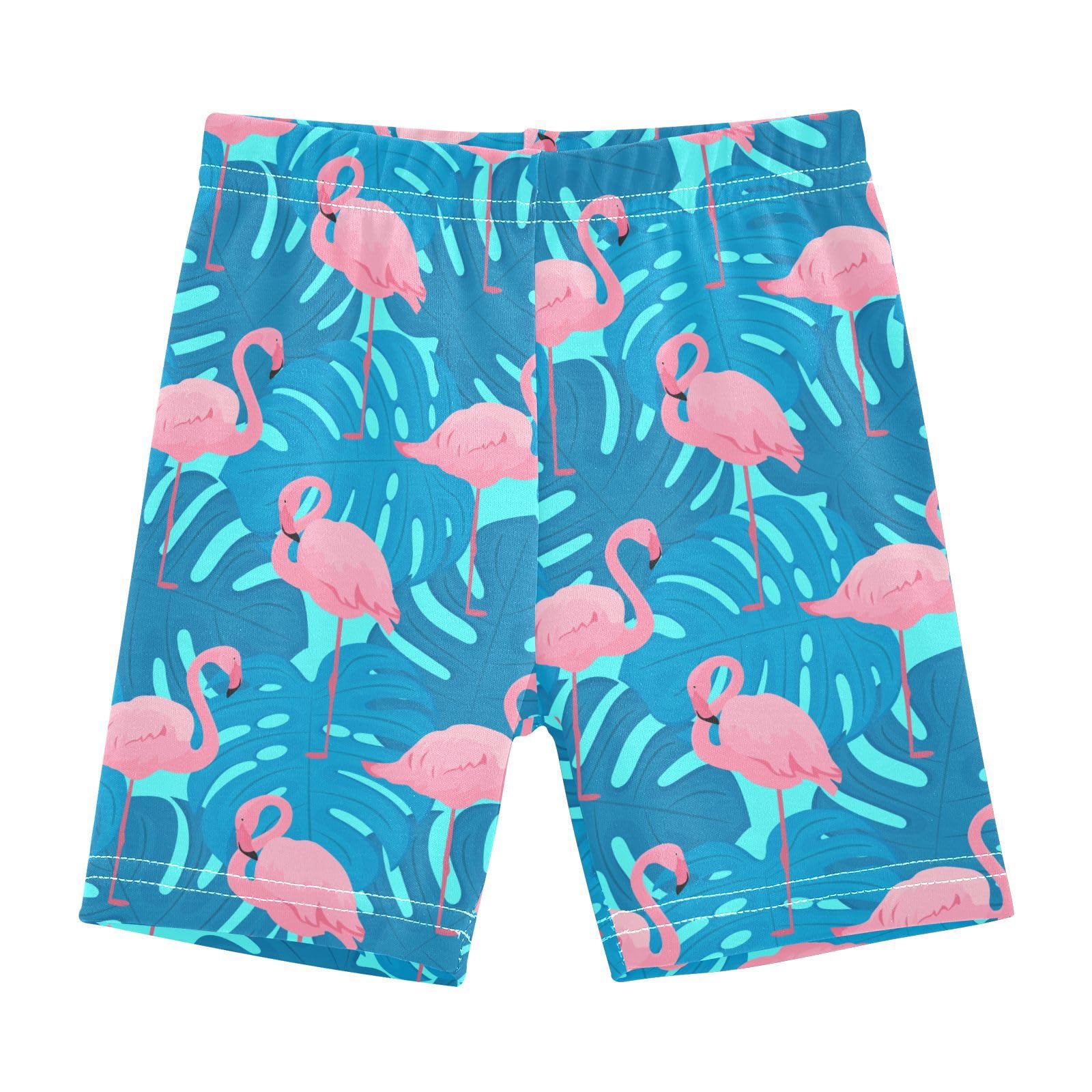 JHKKU Girls Flamingo Tropical Leaf Shorts Cotton Cartwheel Bike Kids Biker Under Dress Dance Short Girl Clothes 4T