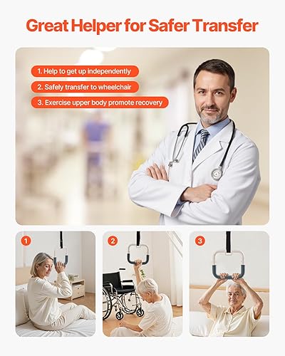 Miniatura 5 de VEVOR Barra de trapecio para movilidad de la cama, barra de trapecio de pie de acero resistente de 250 libras, capacidad de peso, asistencia para