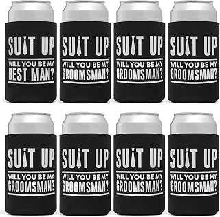 8 Pack Groomsmen, Best Man Proposal Can Coolers - Will You Be My Groomsman? Bachelor Gifts