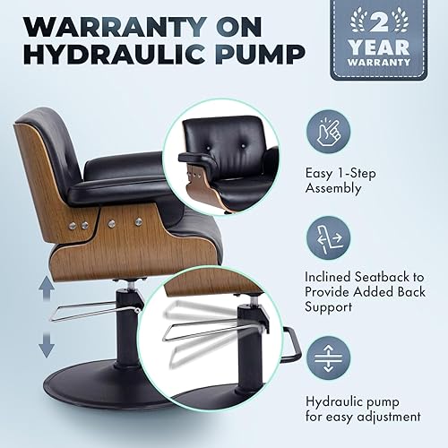 Miniatura 5 de Buy-Rite Keaton - Silla profesional de peluquería, vinilo negro, marco de madera duradera, diseño copetudo, bomba hidráulica, respaldo inclinado,