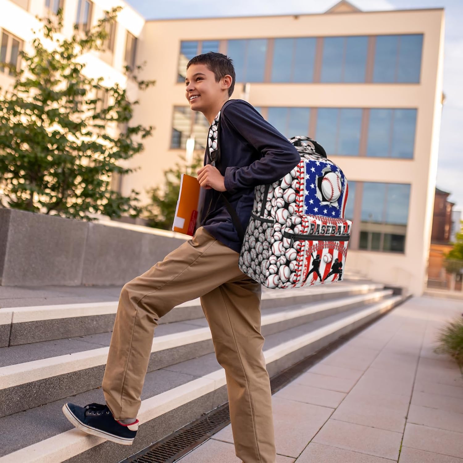 Baseball Backpack for Boys 8-12 Kids American Flag Baseball Print Schoolbag Sports Theme Bookbag for Girls Computer Laptop Backpack for Travel Hiking Camping Gym Gift for Sport Lovers - Image 6