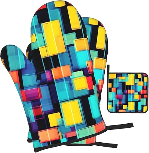 Miniatura 10 de Purple Lotus Oven Mitts and Pot Holders Set 3 PcsïNon-Slip Cooking Gloves for Cooking Baking Grilling