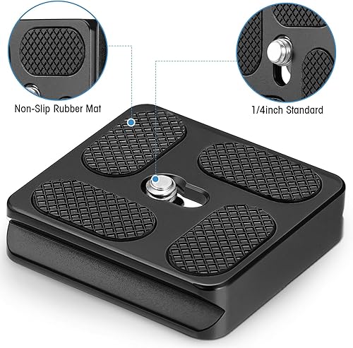 Vista 44 de Frienda 2 piezas de placa de liberación rápida de metal con tornillo de cámara de 1/4 a 20 placa de montaje de trípode se adapta estándar para Negro