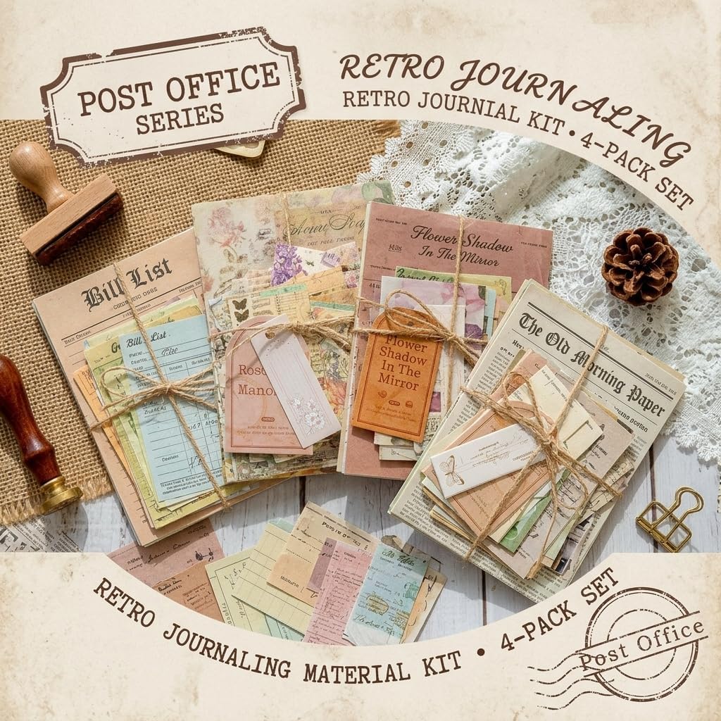 400PCS Vintage Scrapbook Paper Kit, Ephemera for Junk Journal Supplies | 200 Unique Patterns, 4 Free Hemp Ropes, Bulk, Multi Sizes, Tearable by Hand, for Planners, Scrapbooking, Collage, Card Making